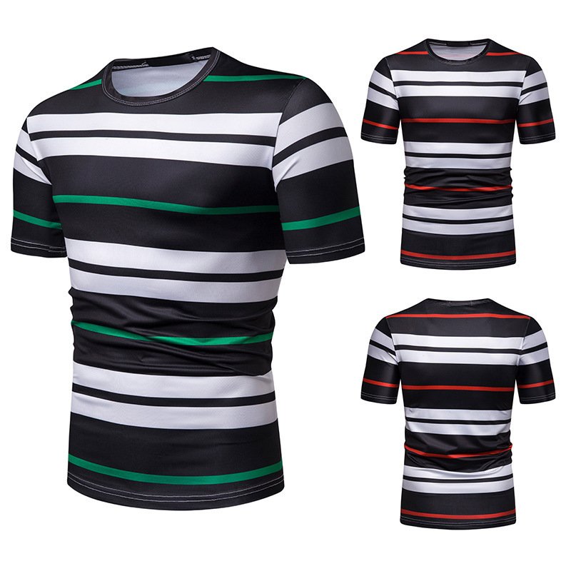 New summer men's short-sleeved T-shirt men's contrast striped slim casual T-shirt TX59