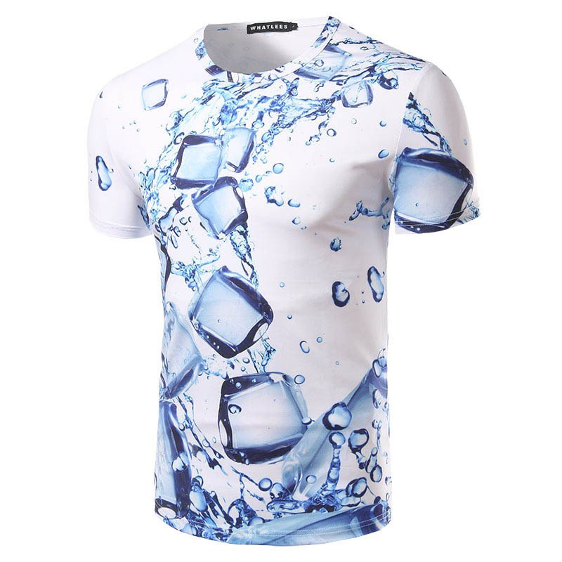 Foreign trade new style men's personality water drop ice cube three-dimensional 3D printing men's short sleeve T-shirt T271