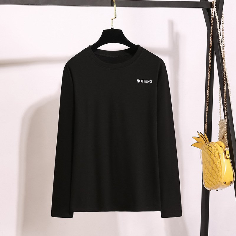 Large size bottoming shirt female fat sister 2022 autumn and winter new loose round neck embroidered long sleeve T-shirt for women