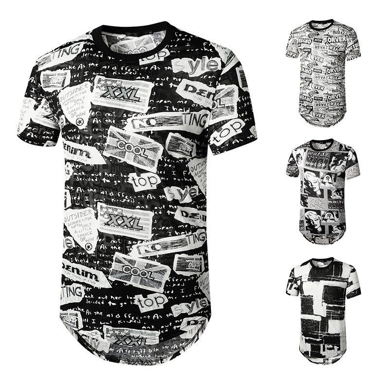 Summer men's English jacquard fashion hipster hip-hop short-sleeved T-shirt H46-49