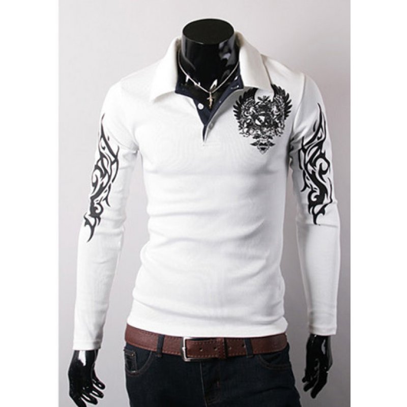 Autumn and winter new men's long-sleeved T-shirt lapel big eagle printing casual men's clothing