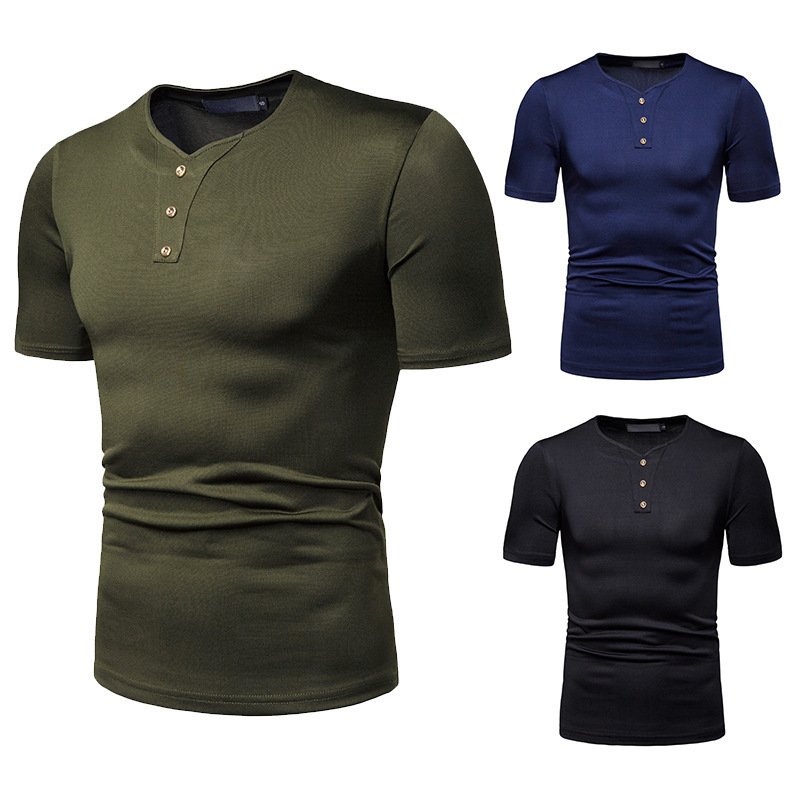 New men's high stretch loose European size short sleeve V-neck T-shirt D46