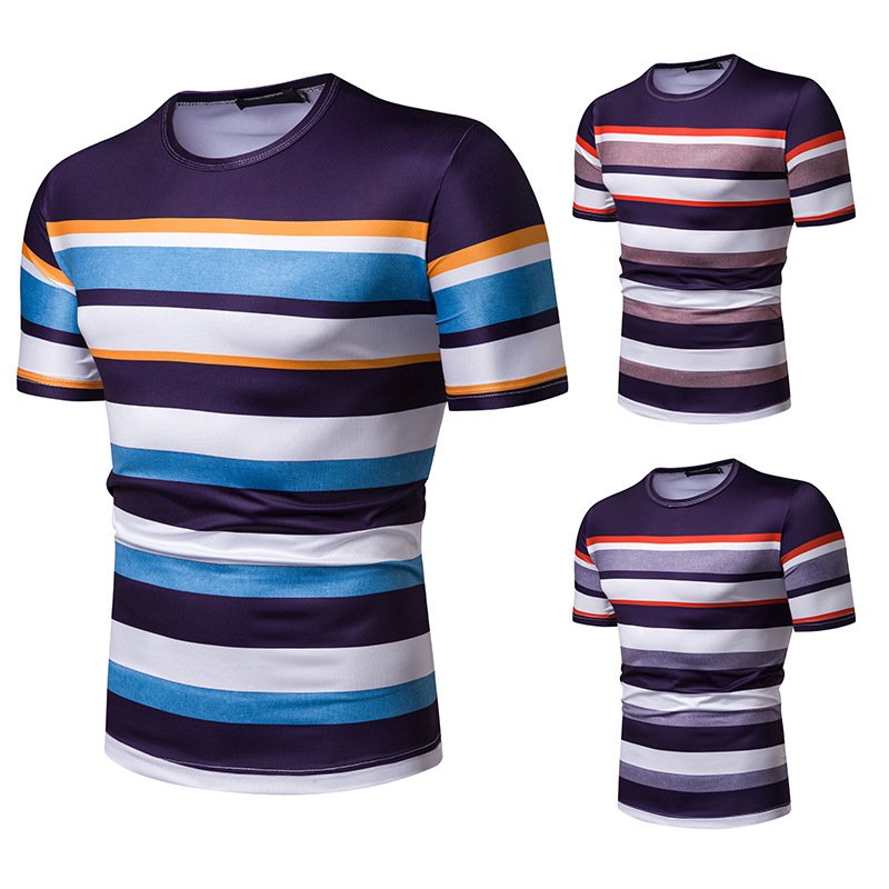 New summer men's short-sleeved T-shirt men's contrast striped slim casual t-shirt TX43