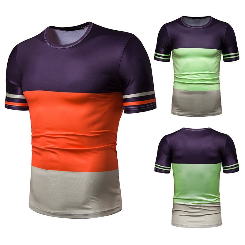 New summer men's short-sleeved T-shirt men's contrast striped slim casual t-shirt TX89