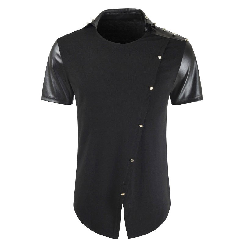 Fashion personality casual simple men's large size fight leather fashion brief T-shirt long-sleeved mid-length lapel T