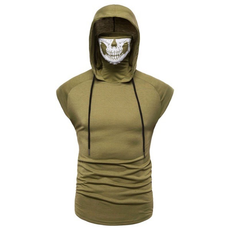 Men's vest sleeveless T-shirt bulk cross-border new product large size hooded masked fashion sleeveless T-shirt