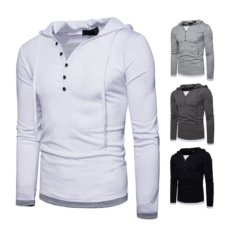 New fashion men's hooded long-sleeved stitching T-shirt sports pullover hoodie B07