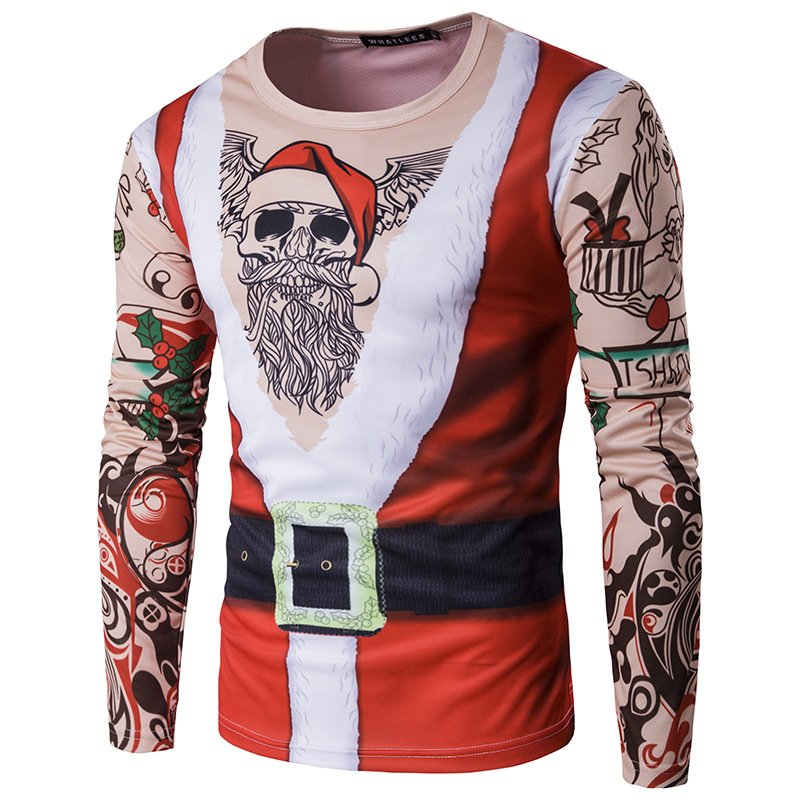 Foreign trade hot sale new men's personalized Christmas clothes Santa Claus round neck 3D long sleeve T-shirt CT296