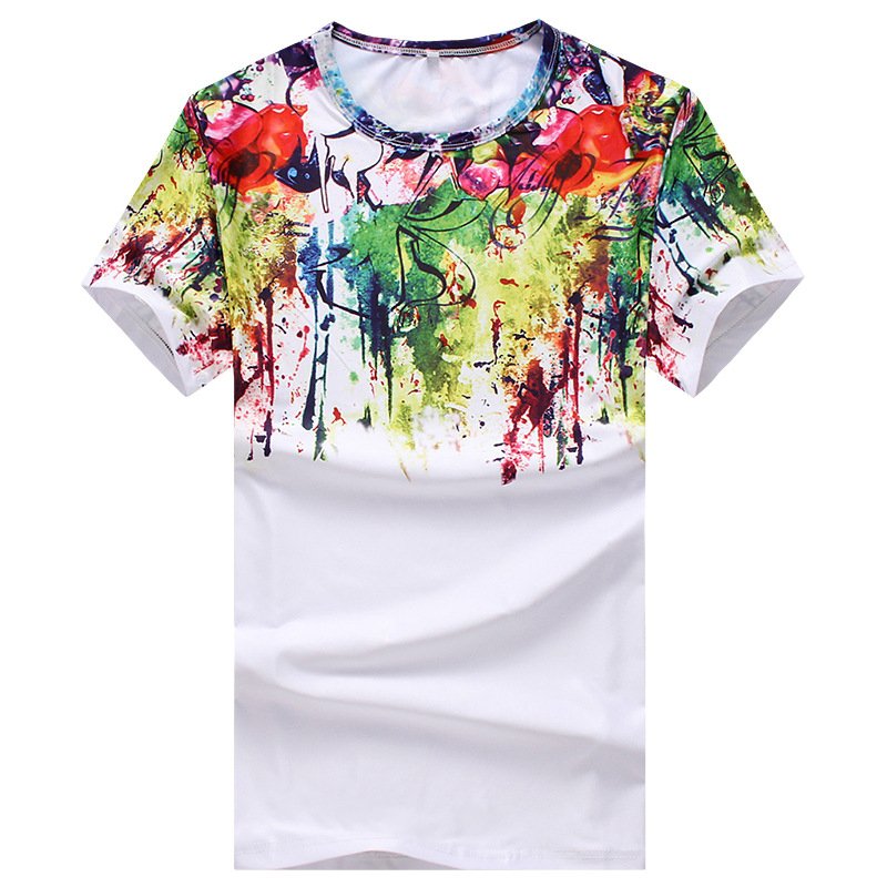 2022 flat summer new men's graffiti splash paint abstract DIY3D printing short-sleeved round neck T-shirt T216