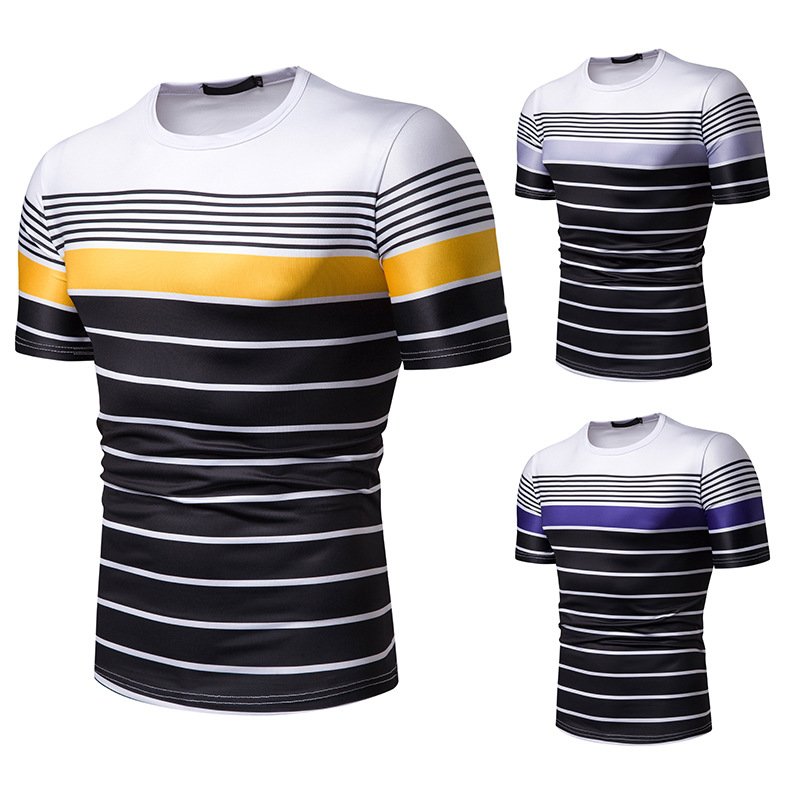 New summer men's short-sleeved T-shirt men's contrast striped slim casual t-shirt TX38