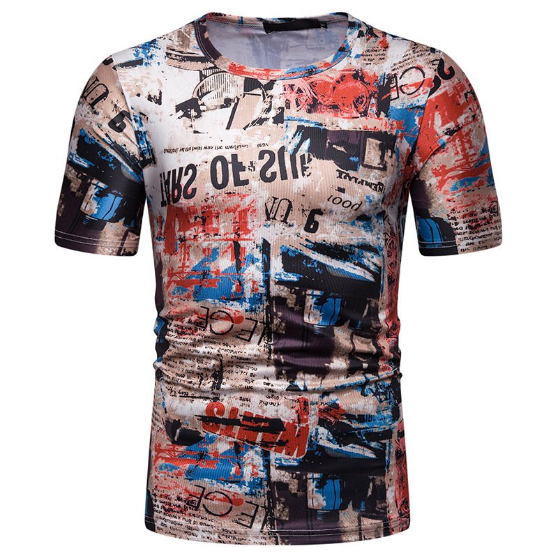 New summer men's graffiti print short-sleeved T-shirt TX81