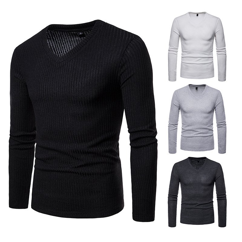 Cross-border men's plus size V-neck long-sleeved T-shirt base shirt Q139