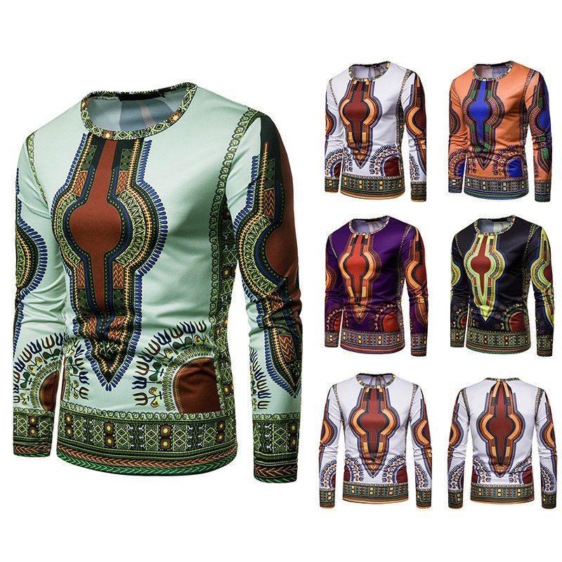 Cross-border e-commerce men's 3D digital printing round neck long sleeve T-shirt CT435