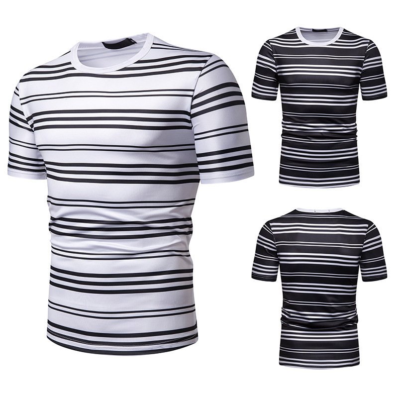 New summer men's short-sleeved T-shirt men's contrast striped slim casual t-shirt TX60