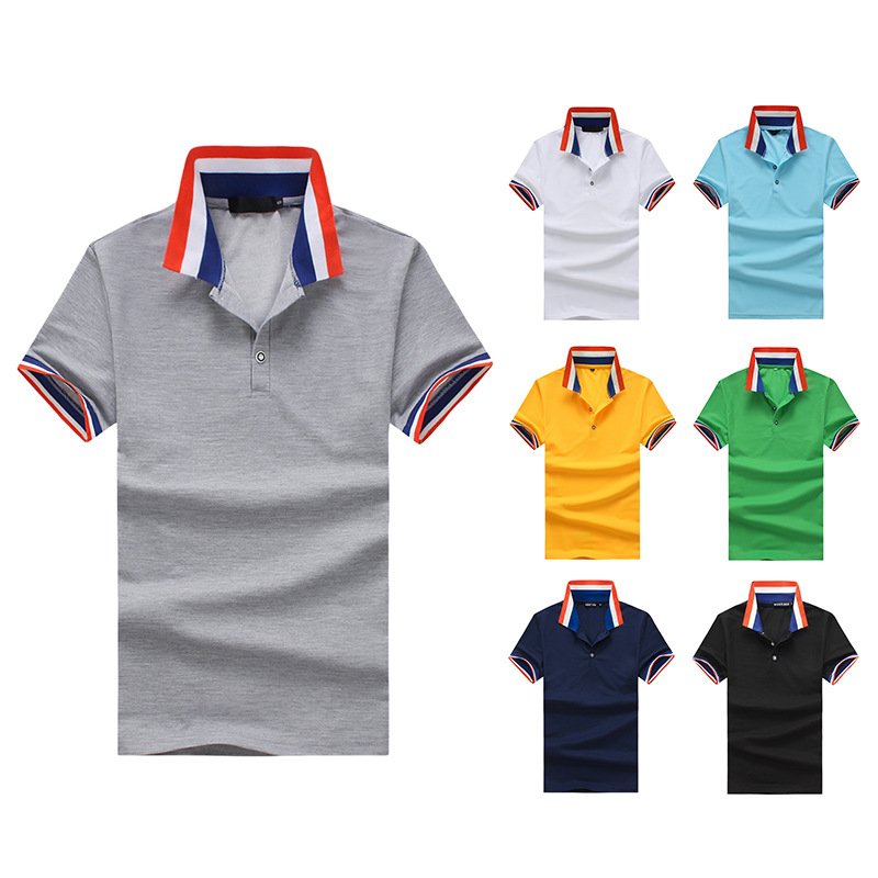 2022 foreign trade tiled personality new men's summer Luokou hit color 10 color lapel short sleeve T-shirt B33