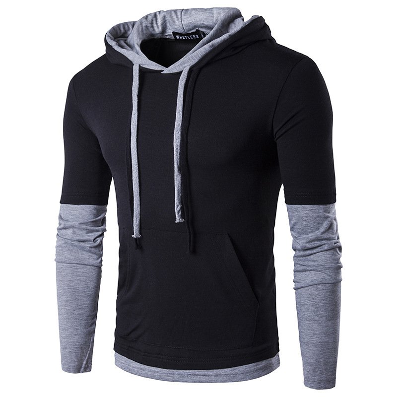 2022 new European code men's long-sleeved hooded sleeves color matching fashion slim T-shirt B26