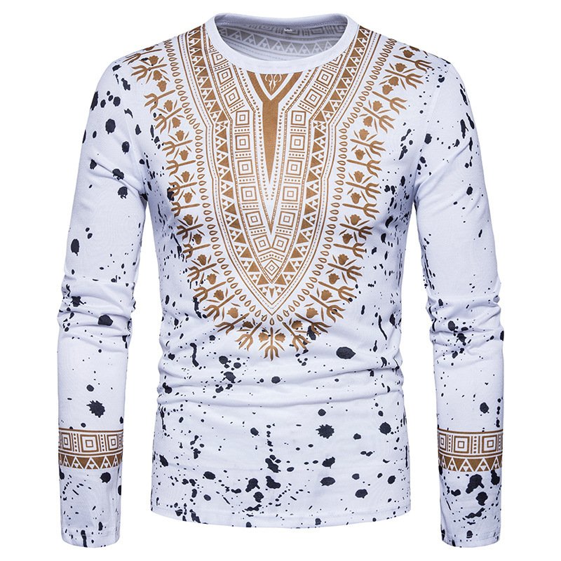 Autumn and winter foreign trade supply European code new fashion male creative ethnic style floral 3D printing long-sleeved T-shirt CT403