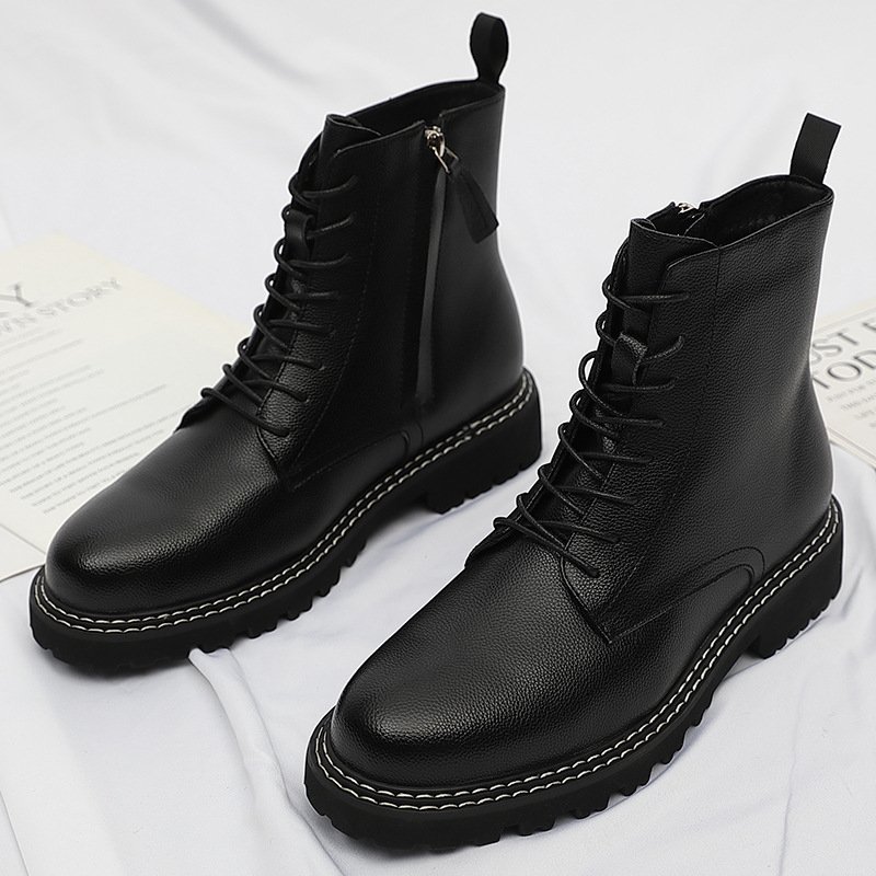 Autumn men's round toe British men's leather boots side zipper Martin boots wear-resistant low-heel men's shoes factory direct sales